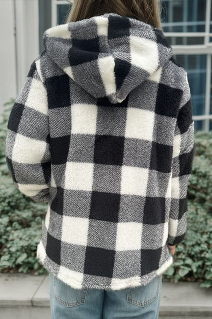 Plaid Long Sleeve Hooded Coat