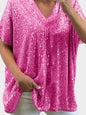 Sequin V-Neck Short Sleeve Top