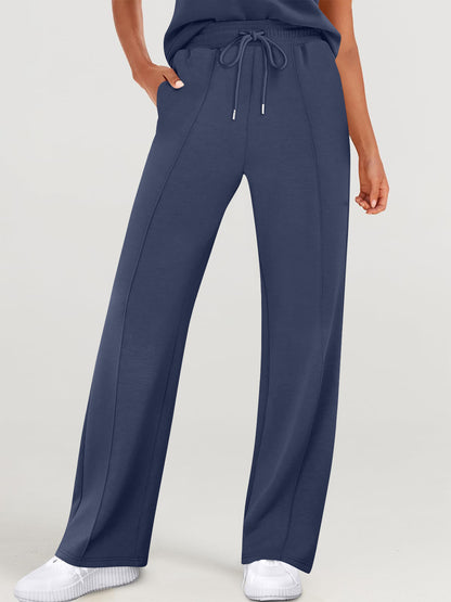 Round Neck Top and Drawstring Pants Set