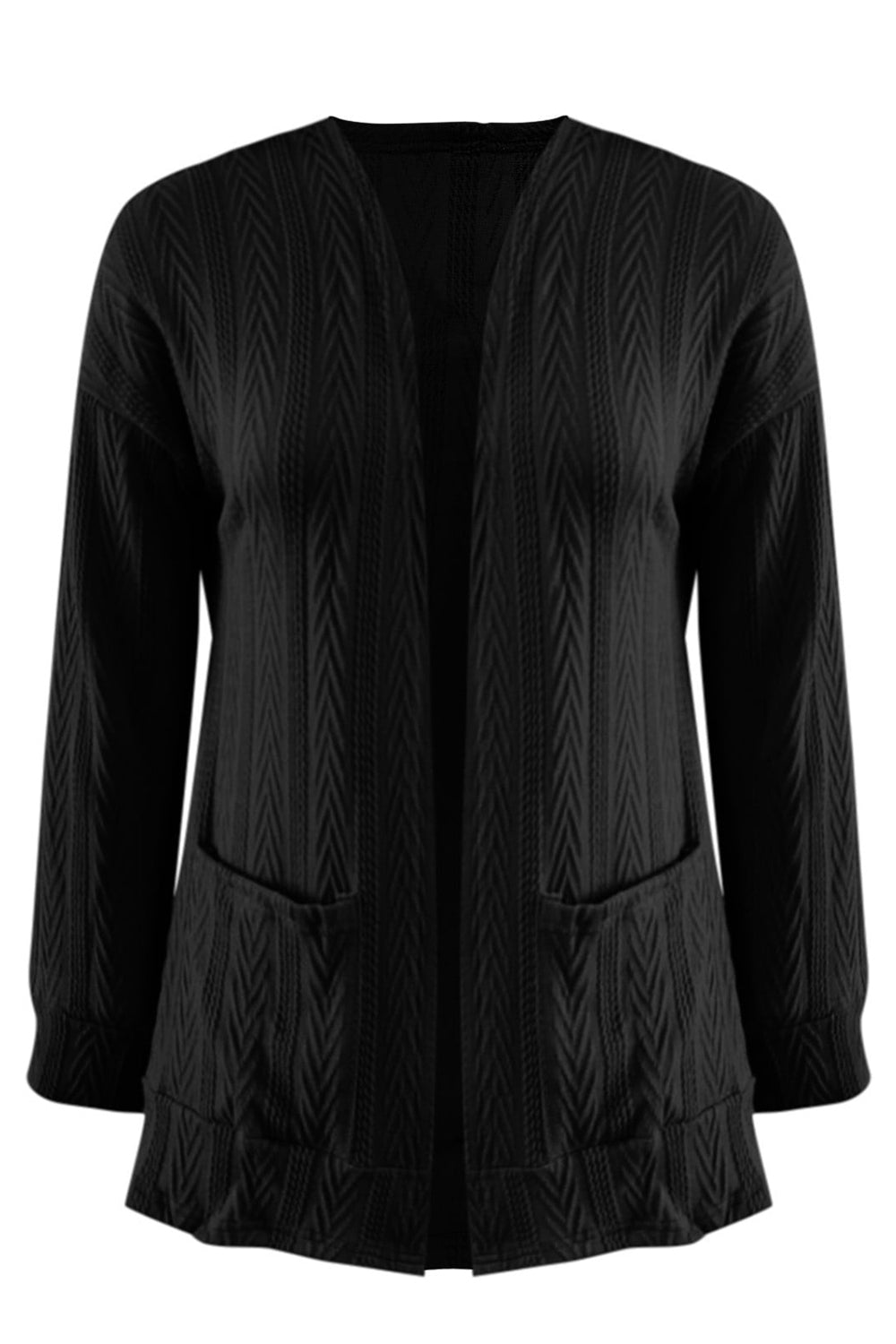 Textured Open Front Long Sleeve Cardigan