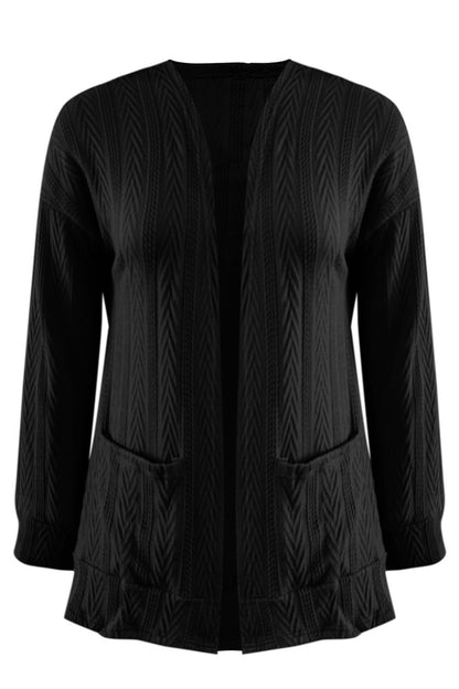 Textured Open Front Long Sleeve Cardigan