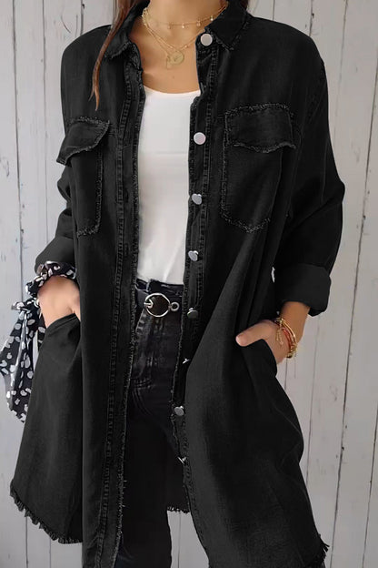 Pocketed Button Up Long Sleeve Denim Jacket