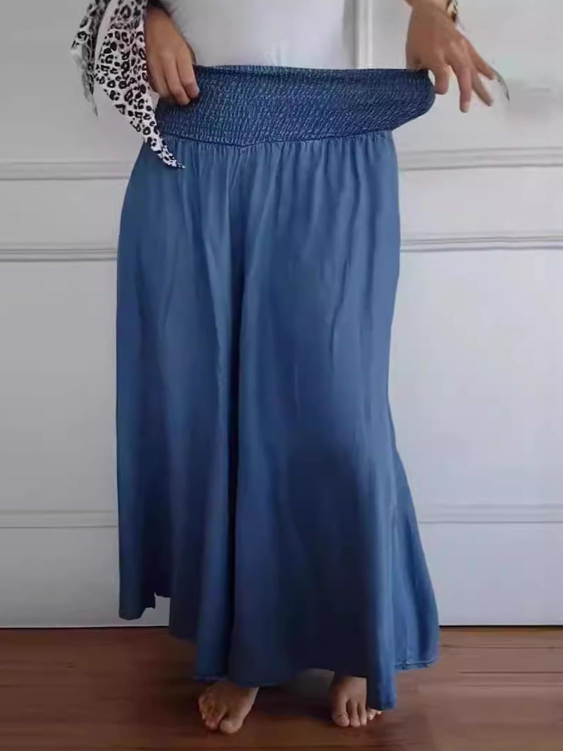 Smocked Wide Leg Pants with Pockets