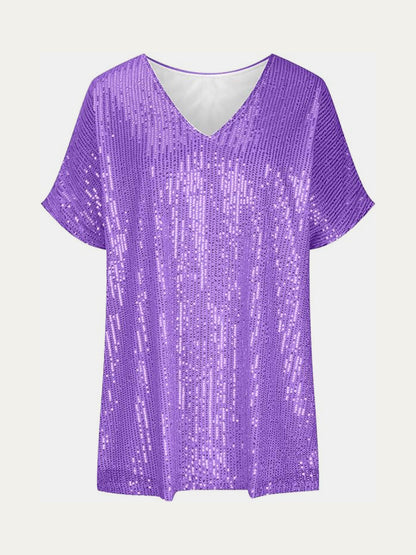 Sequin V-Neck Short Sleeve Top