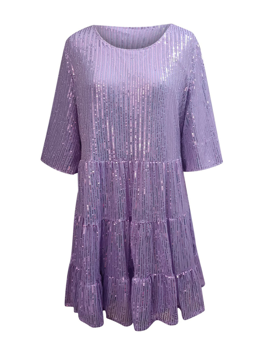 Sequin Round Neck Half Sleeve Mini Dress