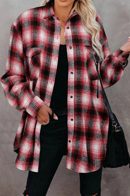 Plaid Collared Neck Long Sleeve Shirt