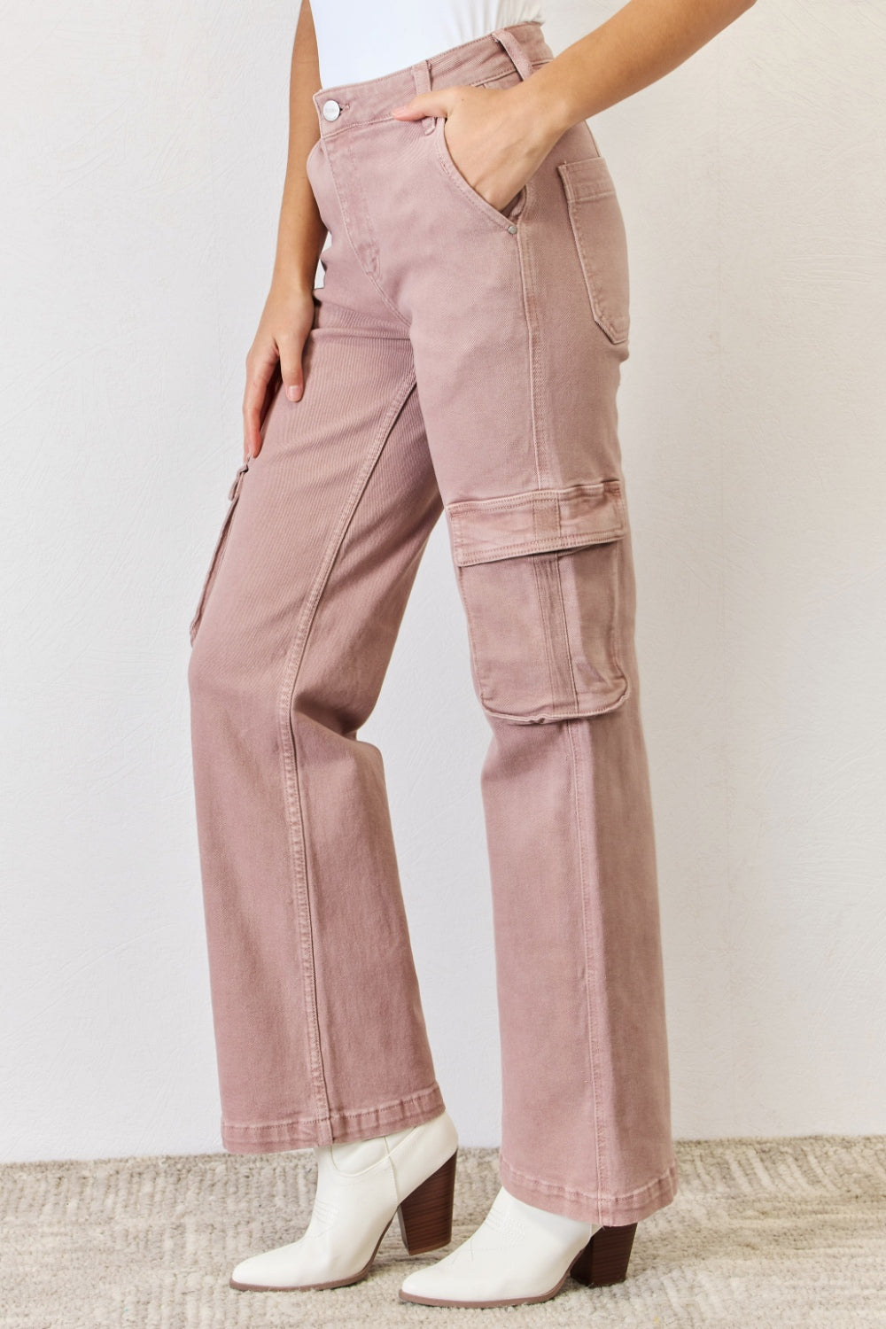 RISEN High Rise Cargo Wide Leg Jeans