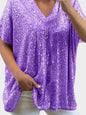 Sequin V-Neck Short Sleeve Top