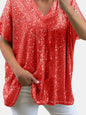 Sequin V-Neck Short Sleeve Top