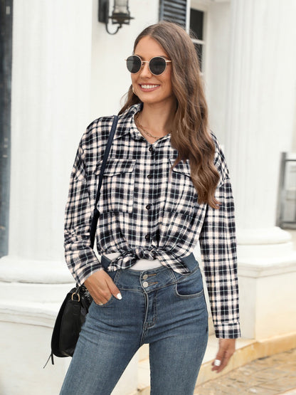 Plaid Button Up Pocketed Shirt