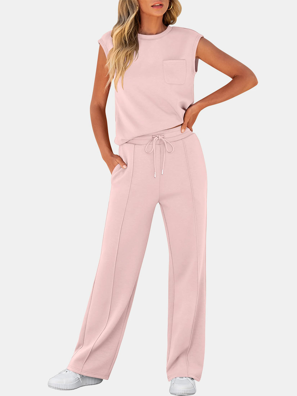 Round Neck Top and Drawstring Pants Set