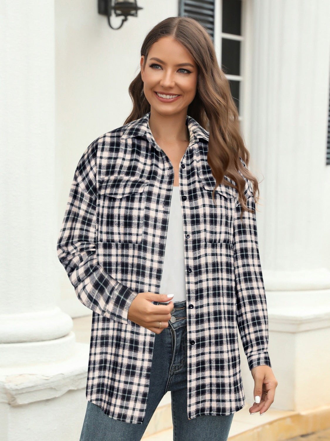 Plaid Button Up Pocketed Shirt