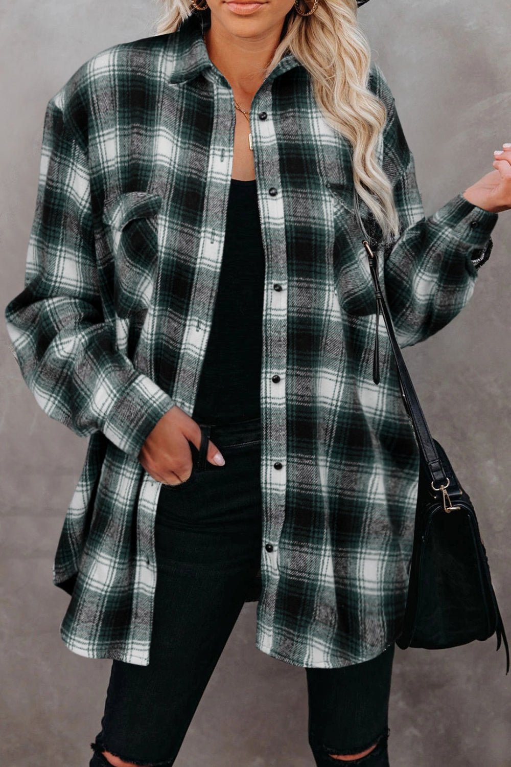 Plaid Collared Neck Long Sleeve Shirt