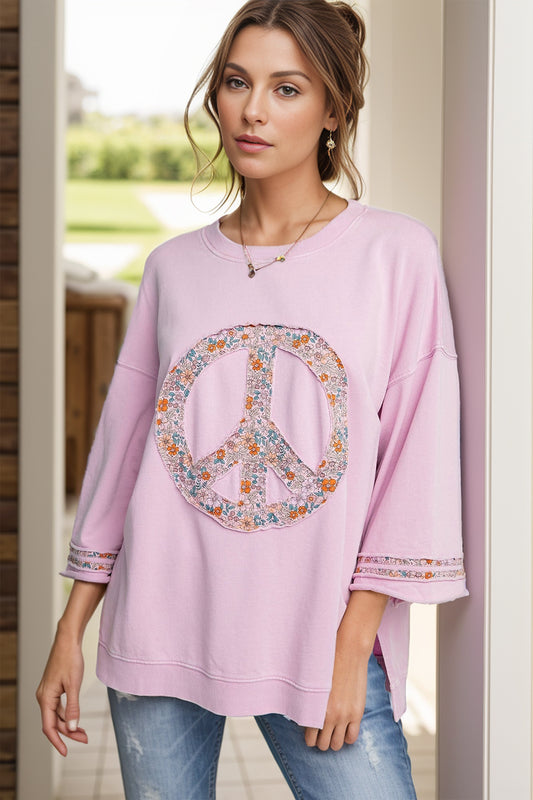 Peace Sign Applique Round Neck T-Shirt