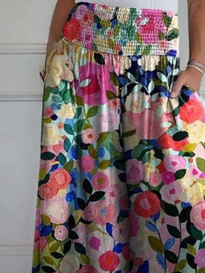 Smocked Wide Leg Pants with Pockets