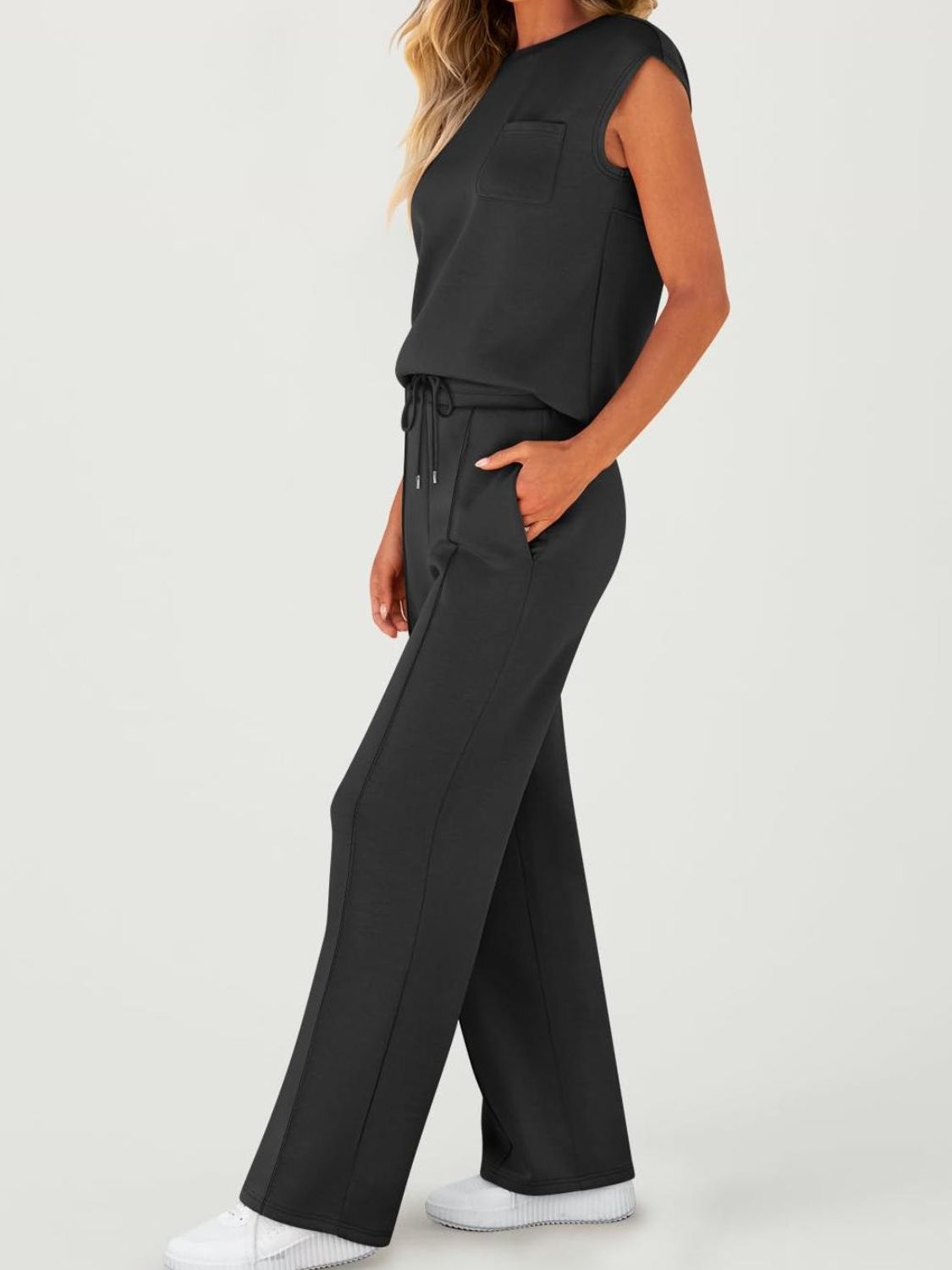 Round Neck Top and Drawstring Pants Set