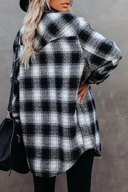 Plaid Collared Neck Long Sleeve Shirt