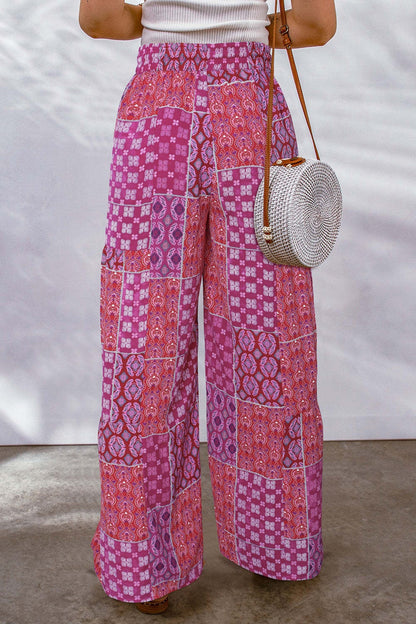 Drawstring Printed Wide Leg Pants