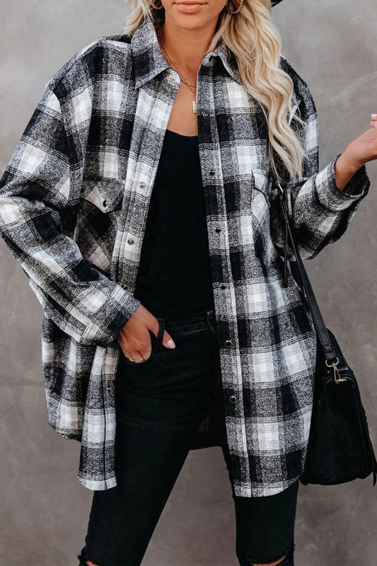 Plaid Collared Neck Long Sleeve Shirt