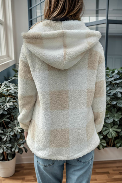 Plaid Long Sleeve Hooded Coat