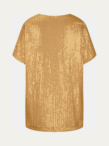 Sequin V-Neck Short Sleeve Top