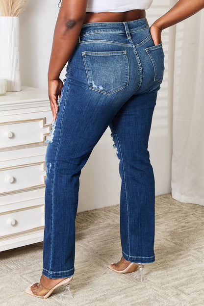 Judy Blue  Mid Rise Hand Sand & Destroy Bootcut Jeans