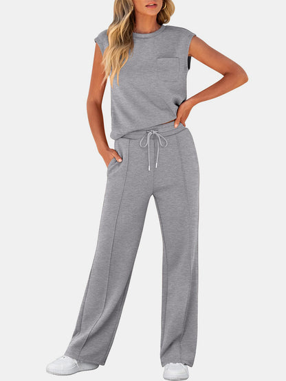 Round Neck Top and Drawstring Pants Set