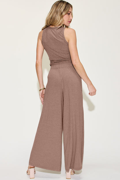 Basic Bae Ribbed Tank and Wide Leg Pants Set