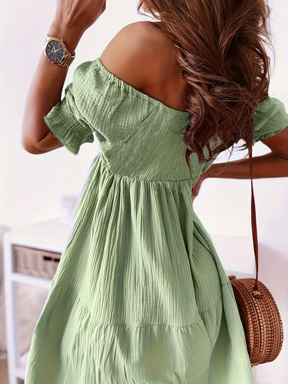 Ruffled Off-Shoulder Short Sleeve Dress