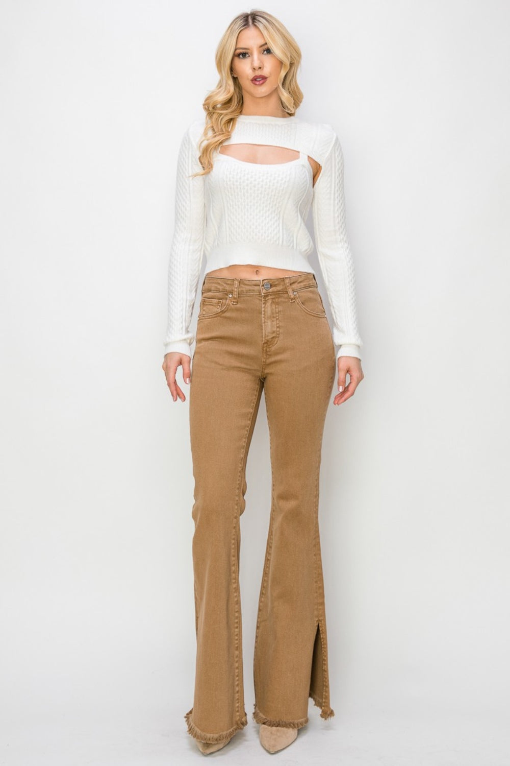 RISEN Bailey  High Waist Side Slit Flare Jeans