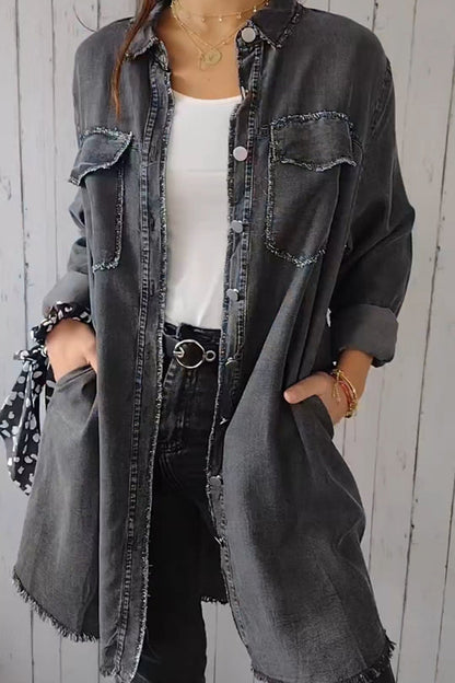 Pocketed Button Up Long Sleeve Denim Jacket