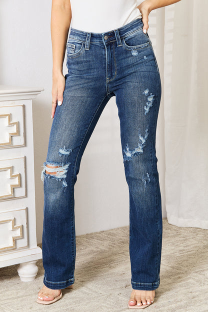 Judy Blue  Mid Rise Hand Sand & Destroy Bootcut Jeans