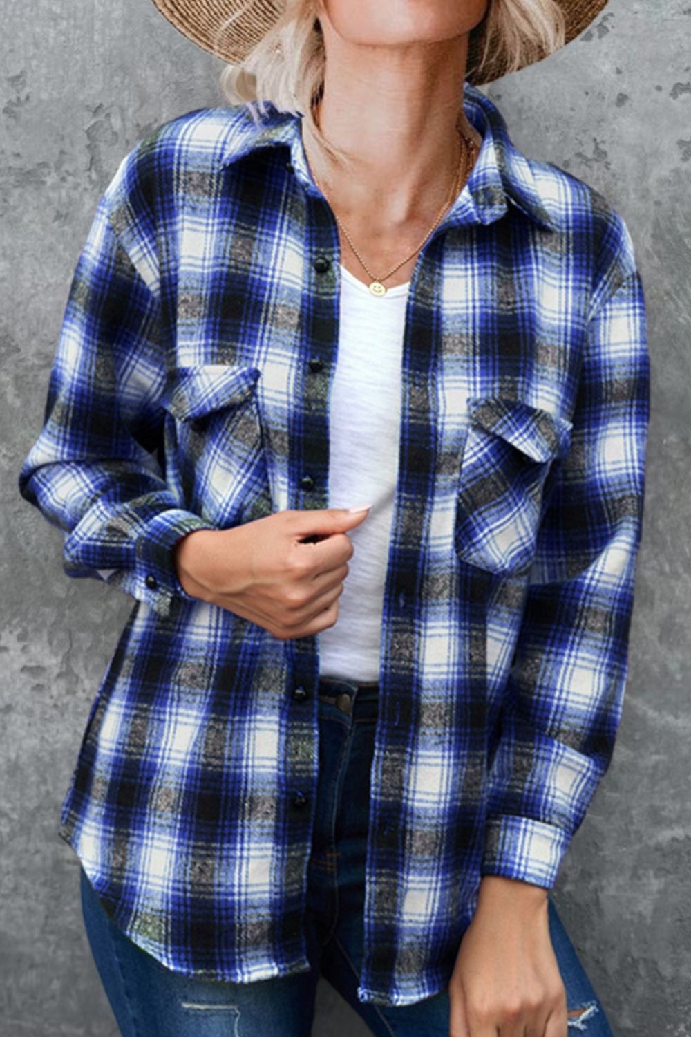 Plaid Collared Neck Long Sleeve Shirt