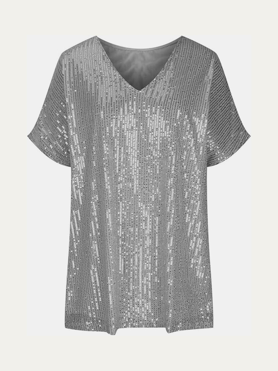 Sequin V-Neck Short Sleeve Top