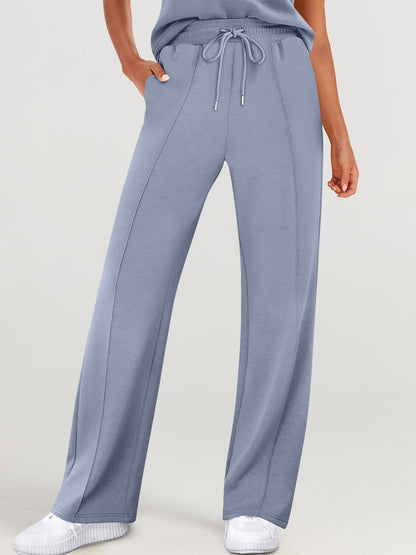 Round Neck Top and Drawstring Pants Set