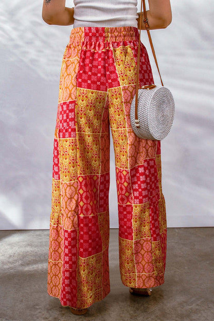 Drawstring Printed Wide Leg Pants