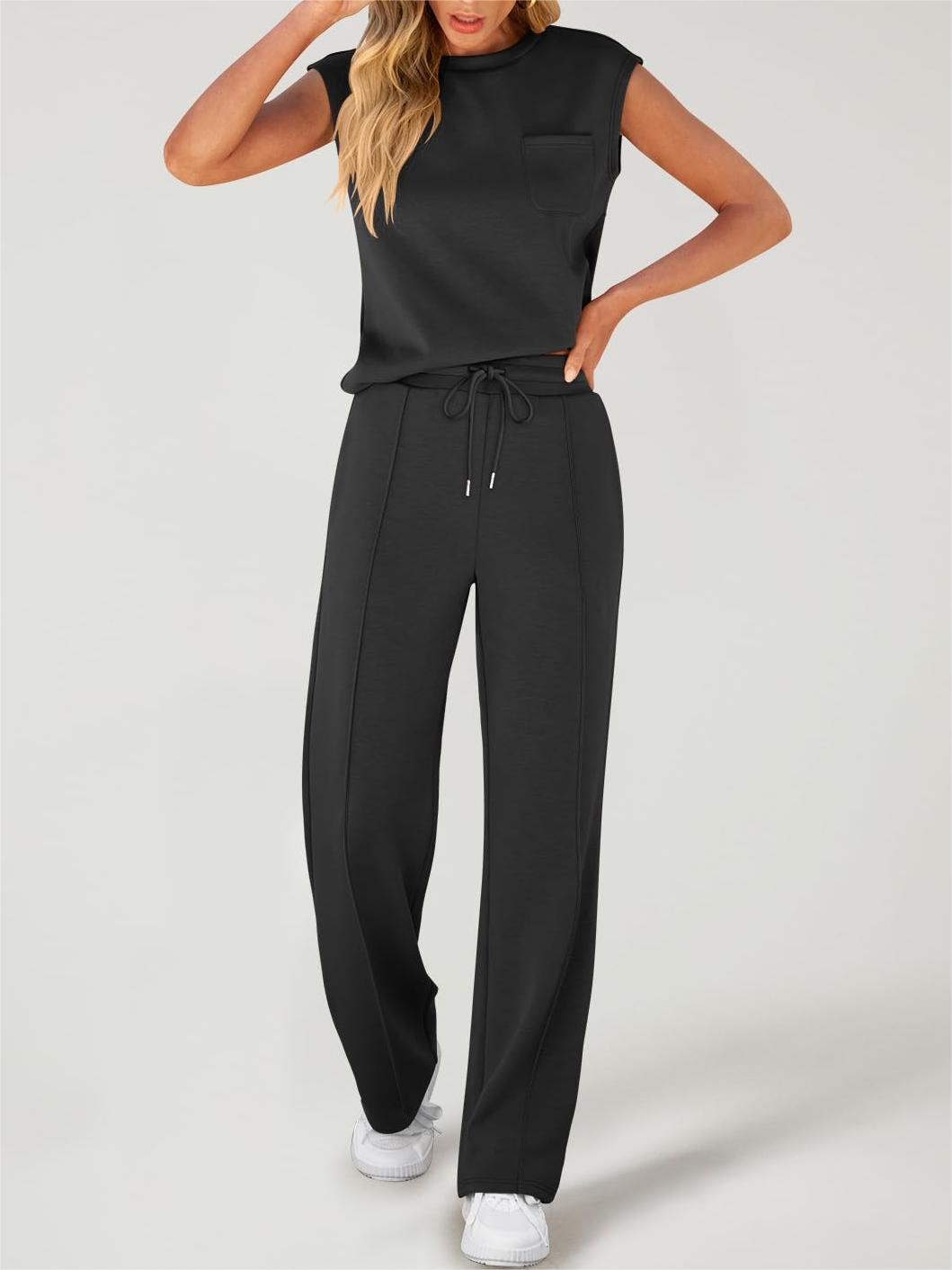 Round Neck Top and Drawstring Pants Set