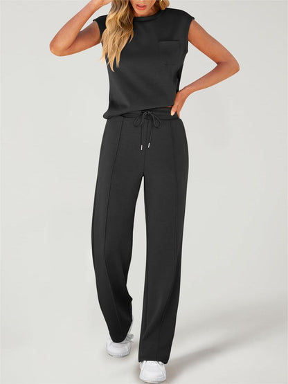 Round Neck Top and Drawstring Pants Set